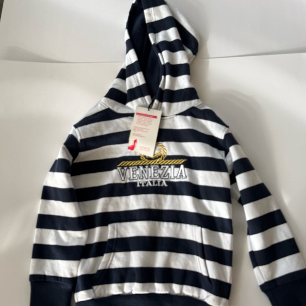 Venezia Blue and White Striped Hoodie Sweatshirt size 5/6 NWT